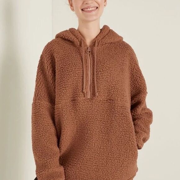 PINK SIZE SMALL SHERPA FLEECE HALF ZIP PULLOVER - Picture 1 of 4